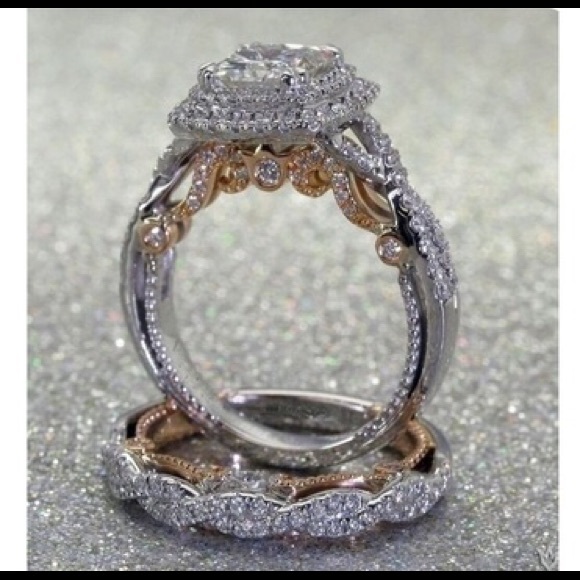 Two Toned 18k Gold and 925S White Sapphire Ring - Picture 4 of 5